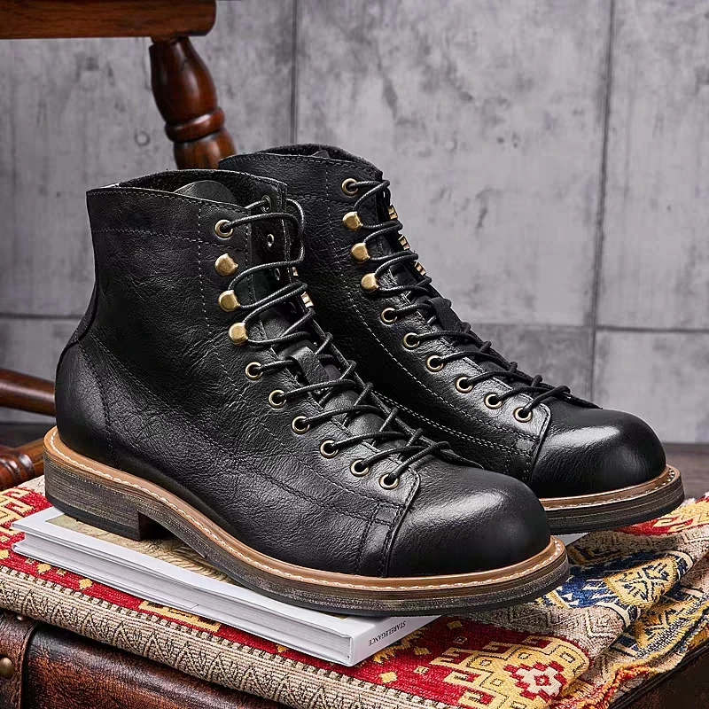 Leather Work Boots - Handmade British Big Size Men Boots