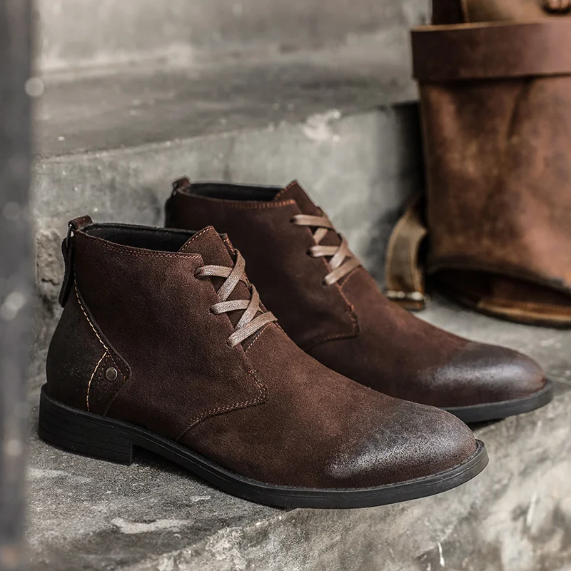 Leather Work Boots - New Cow Suede Ankle Boots Handmade