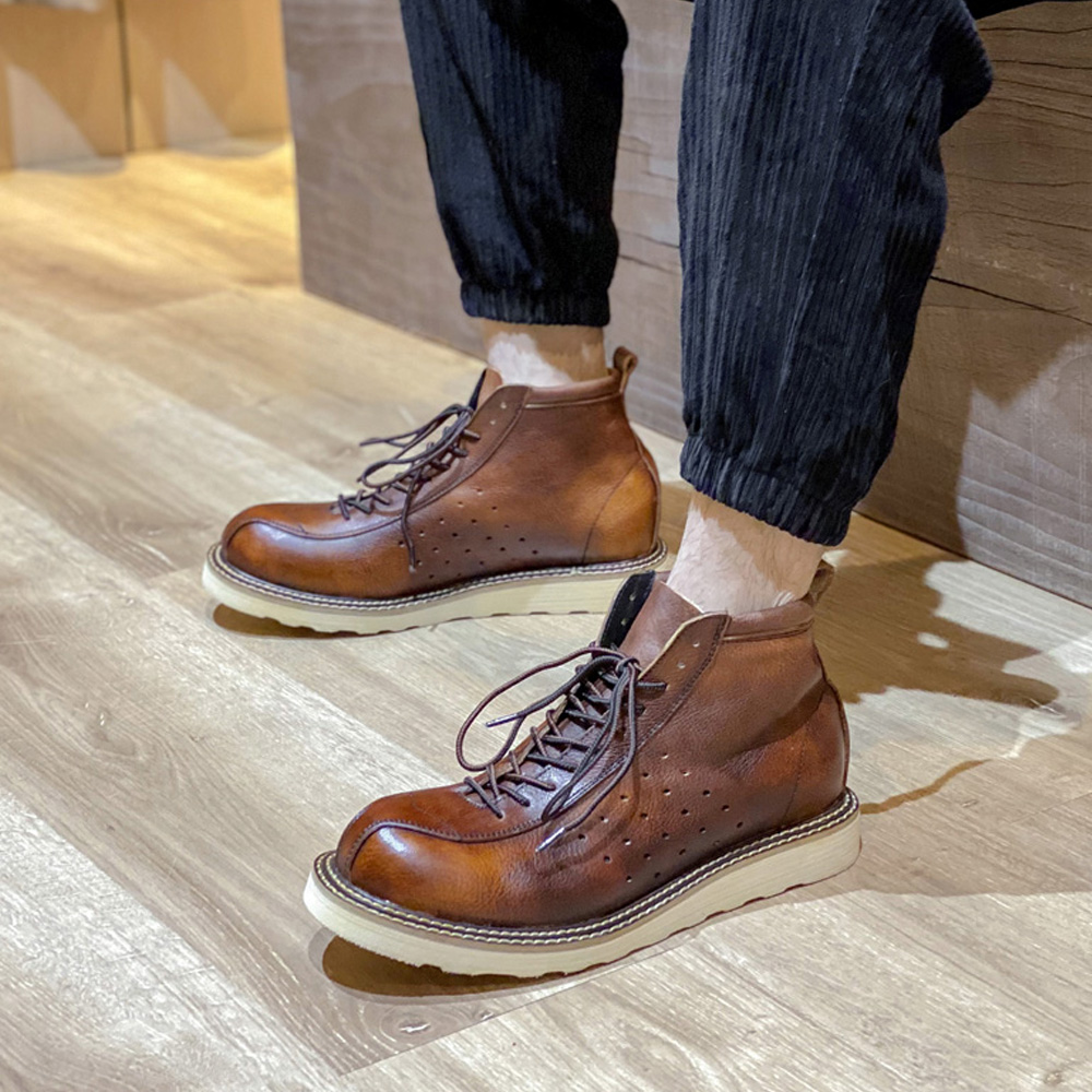 Leather Work Outfit - Men's Genuine Leather Hollow Out Chelsea
