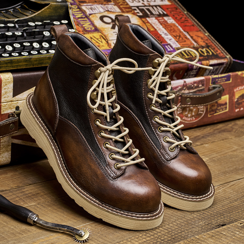 Leather Work Boots - Men's Short Toe Work Boots, Amekaji