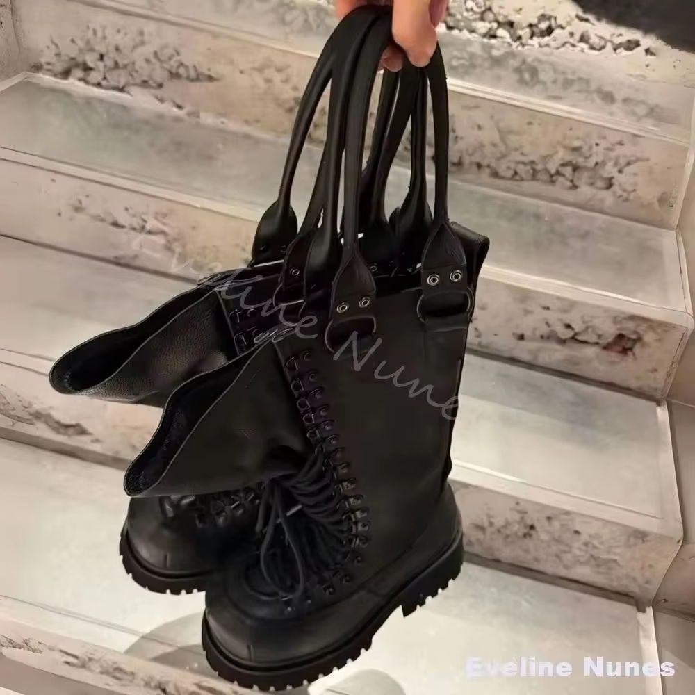 Leather Work Boots - Retro Genuine Leather Motorcycle Boots Women