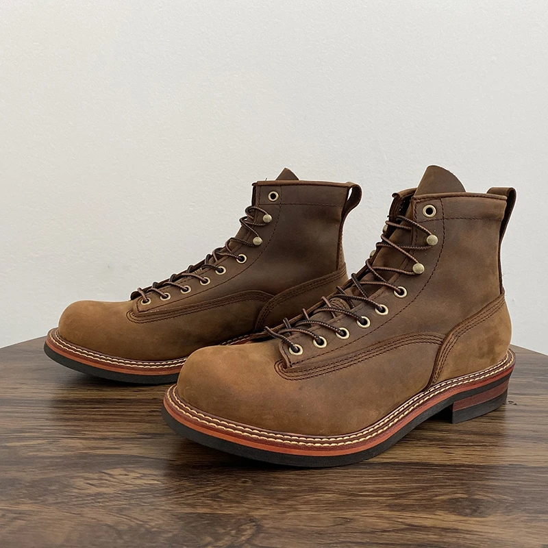 Leather Work Boots - Vintage British Men Ankle Boots Handmade