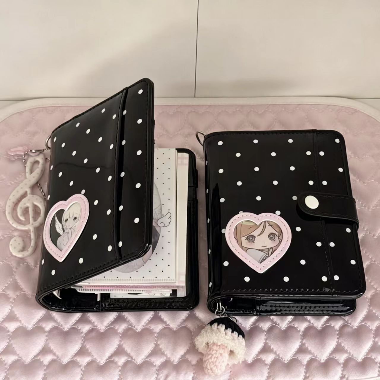 Leather Work Notepad - Korean Style Polka Dot Heart M5