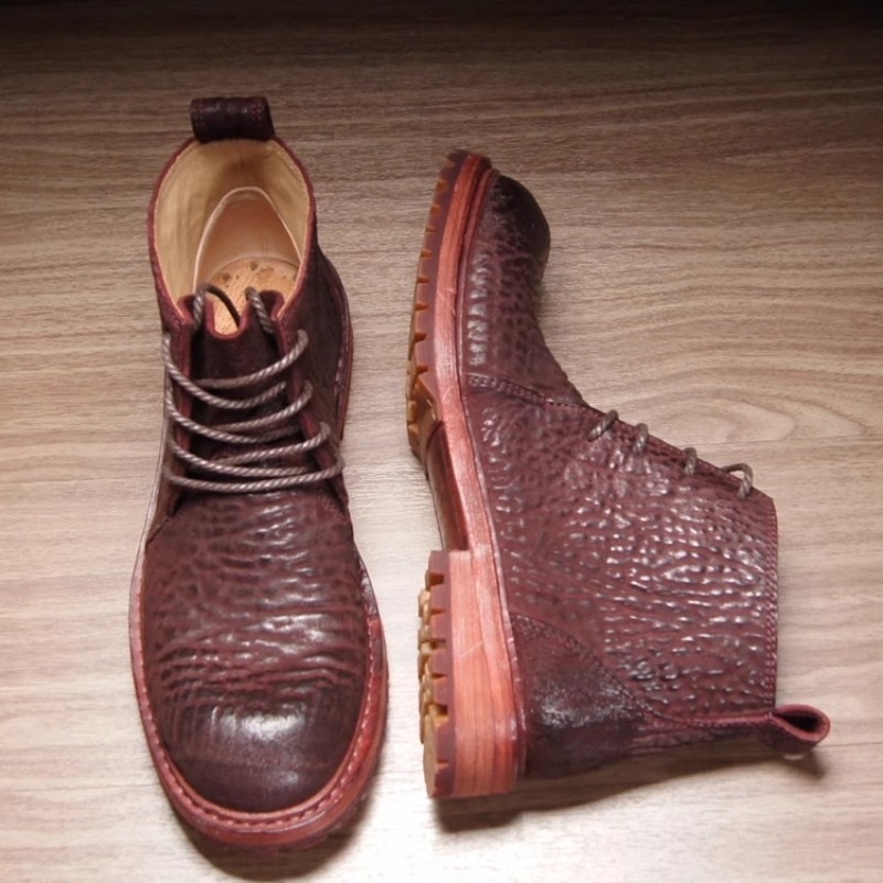 Leather Work Boots - High End Handmade Horsehide Washed Retro