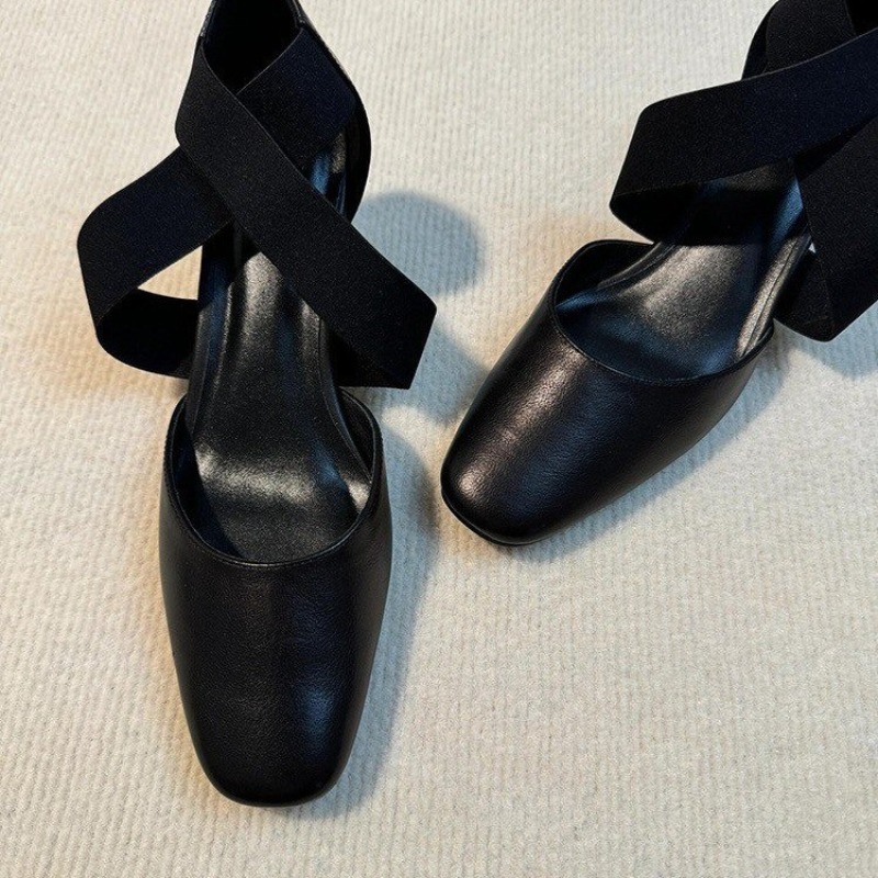 Leather Work Outfit - Women's Cross Strap Block Heeled Sandals