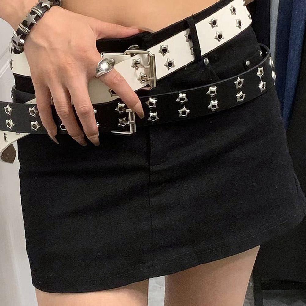 Leatherwork Eyelets - Y2K Punk Rivet Leather Belts Double
