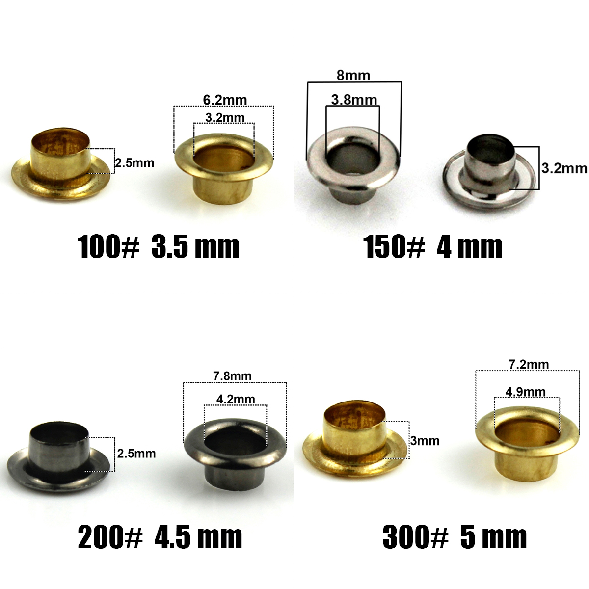 Leatherwork Eyelets - 100sets 4mm Brass Eyelet with Washer