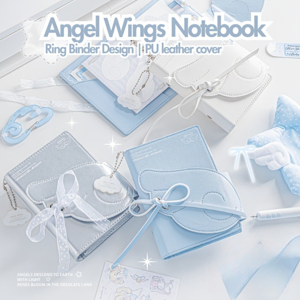Leather Work Notepad - Kawaii Angel Wings Notebook A7 Leather