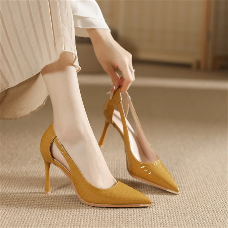 Leather Work Outfit - Fashion Patent Leather Women High Heels