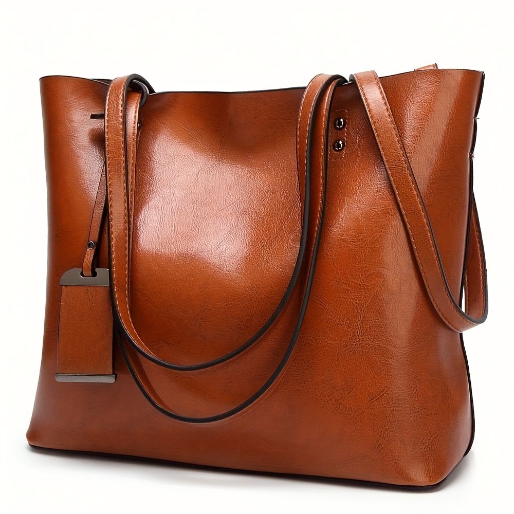 Leather Work Bag Women - Fashionable Classic Retro Leather Women's Tote
