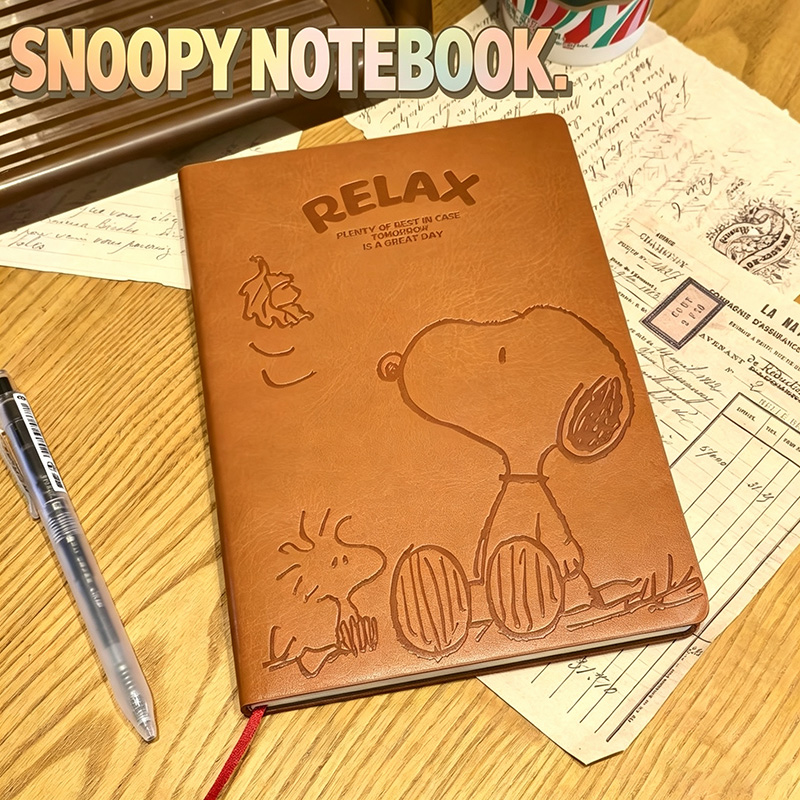 Leather Work Notepad - Vintage Snoopy A5 Leather Notebook Cute