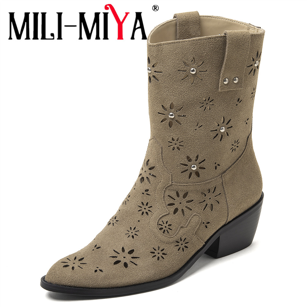 Leather Work Outfit - MILI-MIYA 2026 Women Western Cowboy Ankle