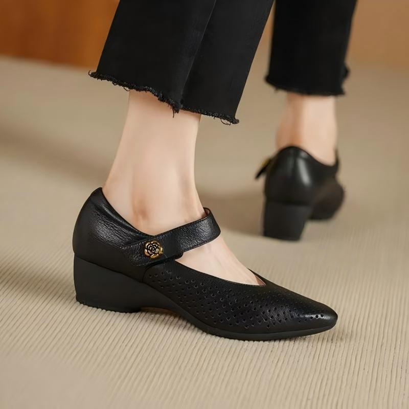 Leather Work Outfit - Women Summer Soft Leather Pointed Toe