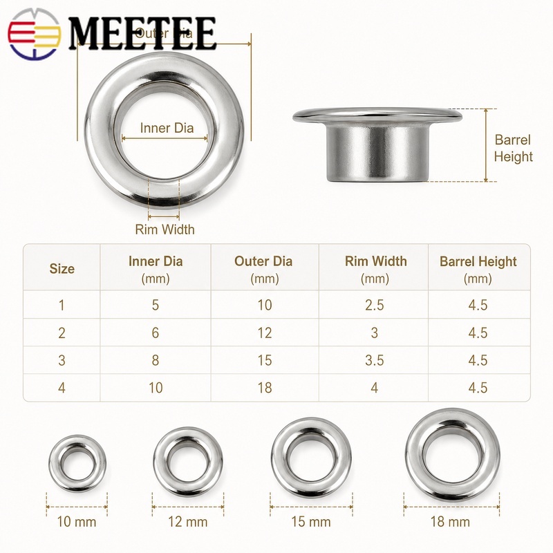 100Sets Meetee 4/5/8/10/12mm M - đánh giá và giá Leatherwork Eyelets
