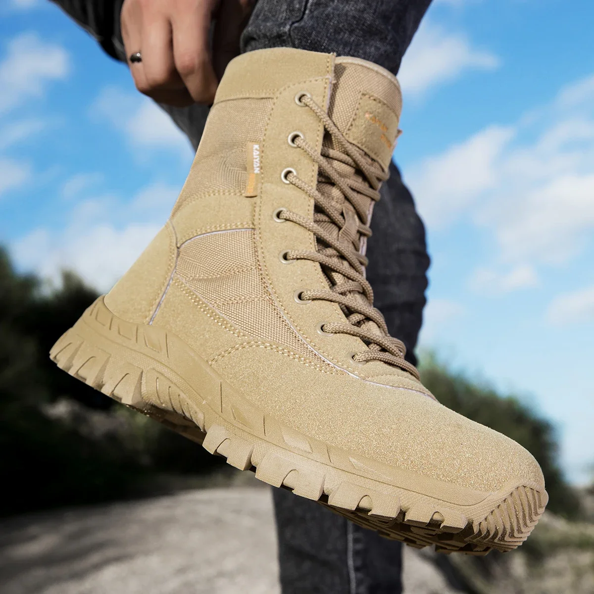 Men's Outdoor Hiking Shoes Hig - đánh giá và giá Leather Work Boots