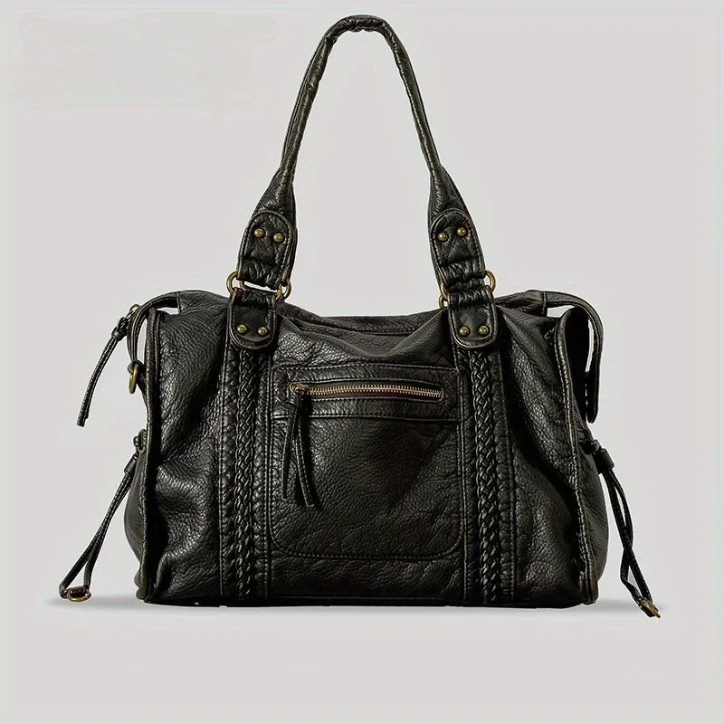 ​​Braided Trim Black Leather T - đánh giá và giá Leather Work Bag Women