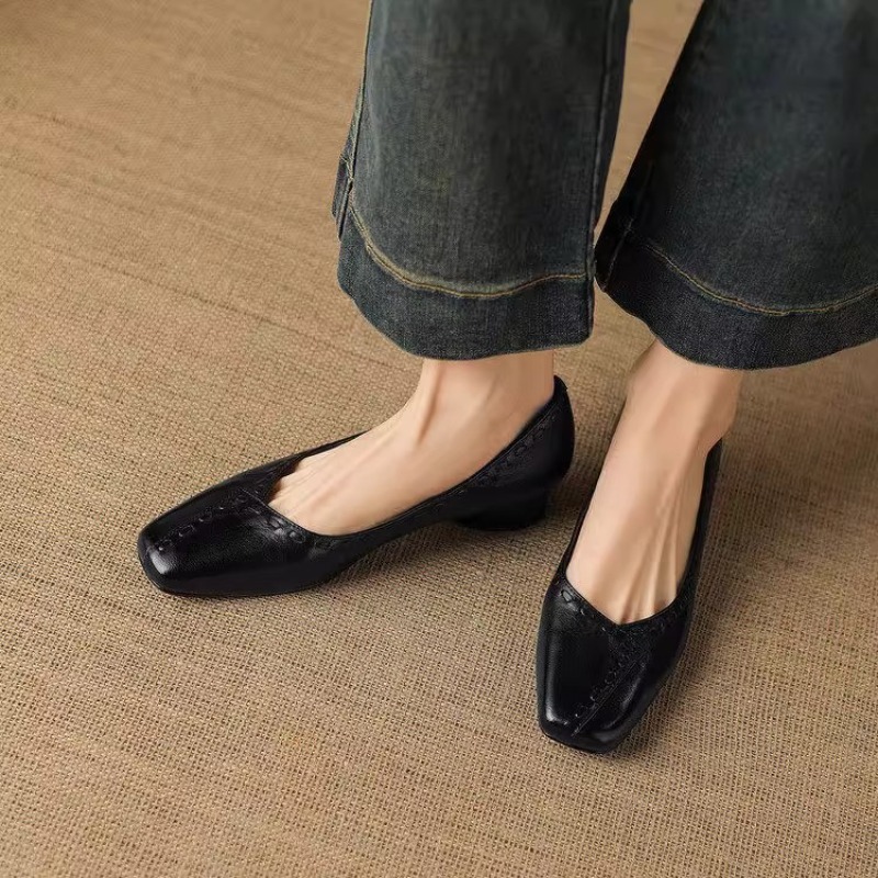 Elegant Square Toe Chunky Heel - đánh giá và giá Leather Work Outfit